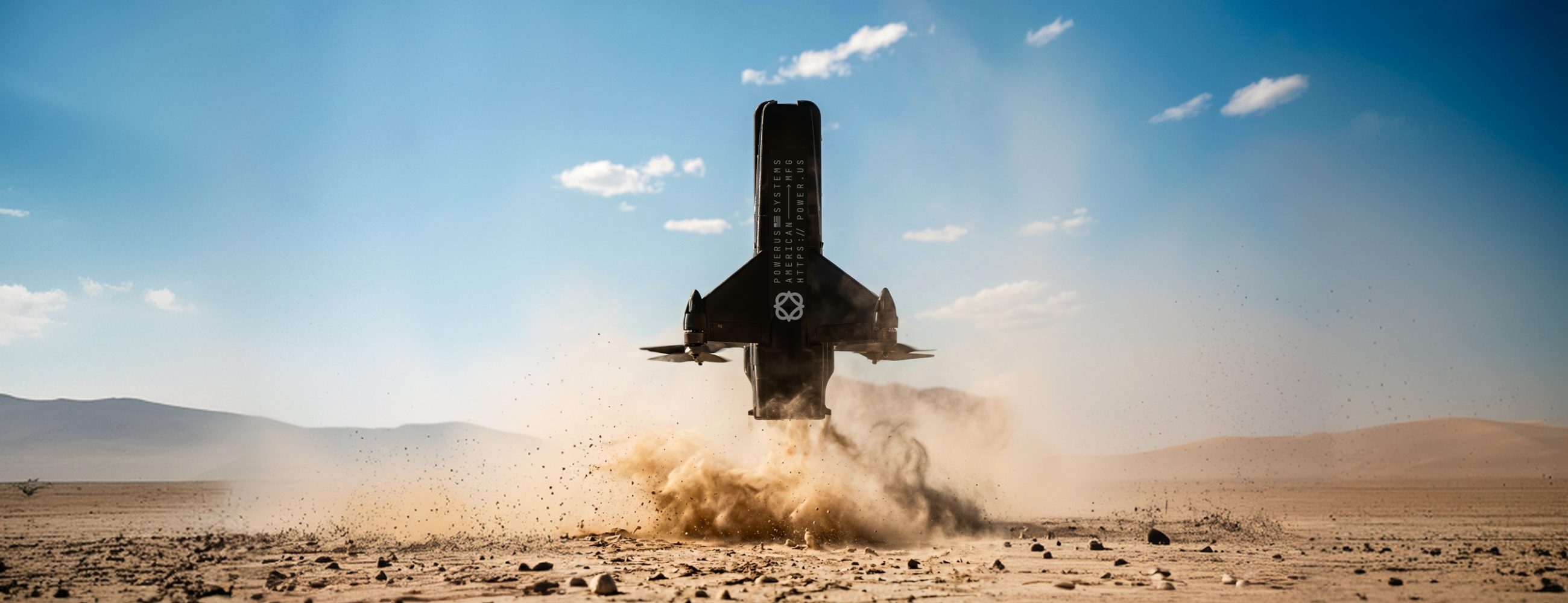 Guardian lifting off from desert hardpan